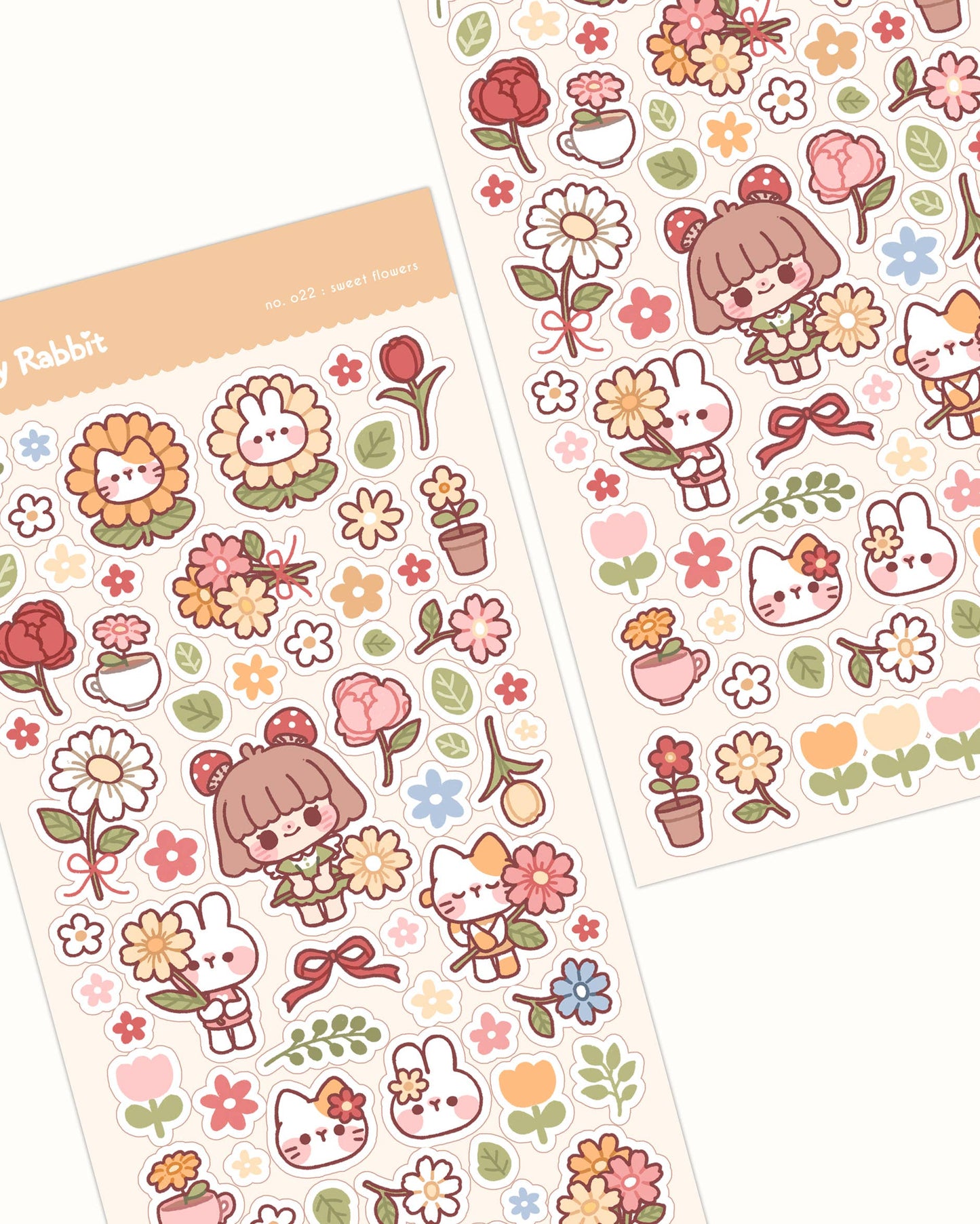 Cherry Rabbit | Sweet Flowers Sticker Sheet no.022