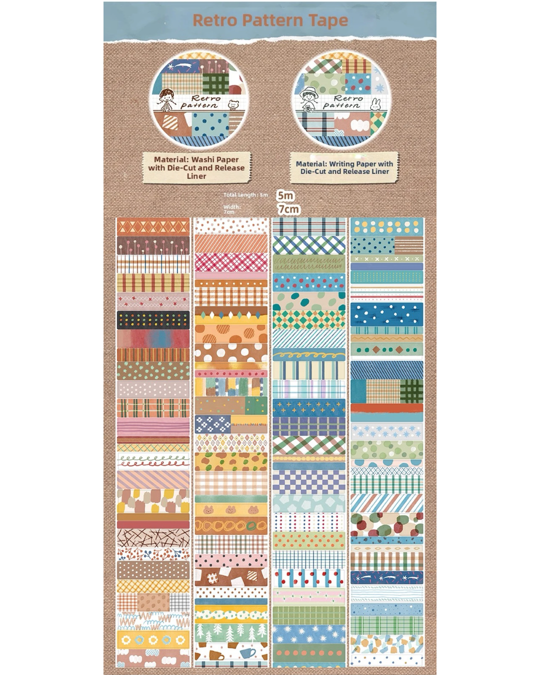 zZoton Molinta | Retro Pattern Bunny Washi Tape Roll
