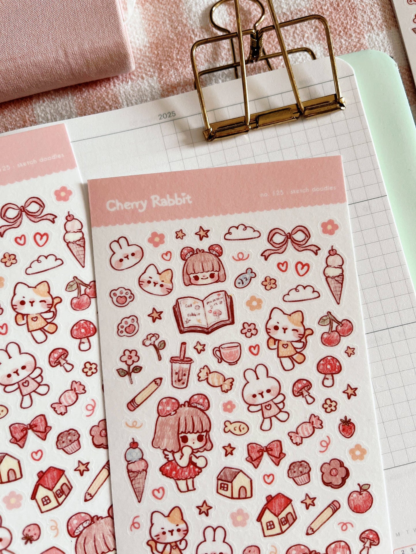 Cherry Rabbit | Sketch Doodles Sticker Sheet no.125