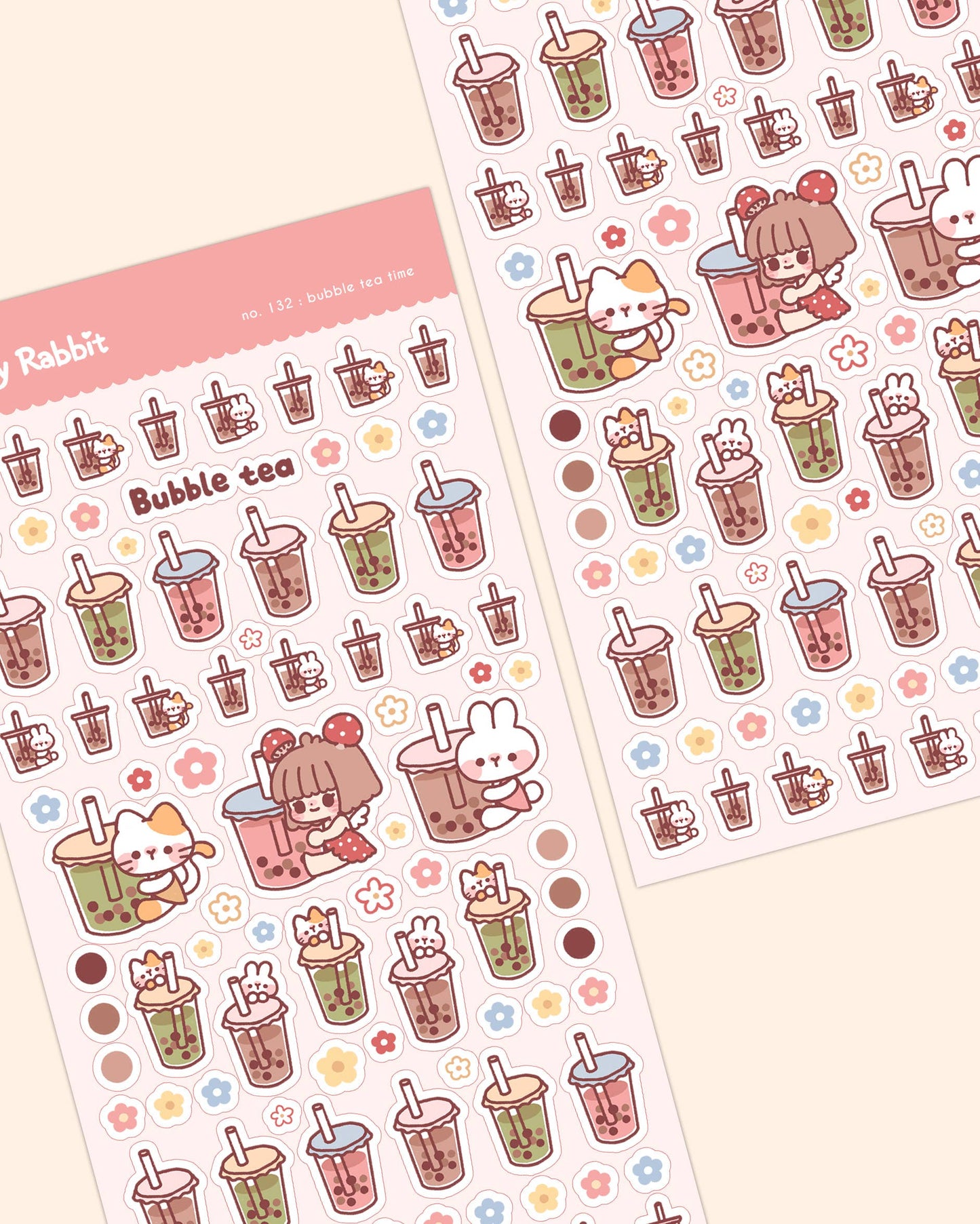 Cherry Rabbit | Bubble Tea Time Sticker Sheet no.123