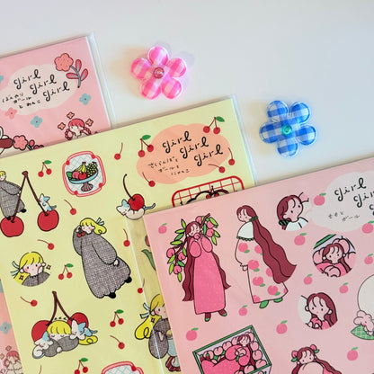 Shiima | Cherry Girl and Kitty A5 sticker Sheet