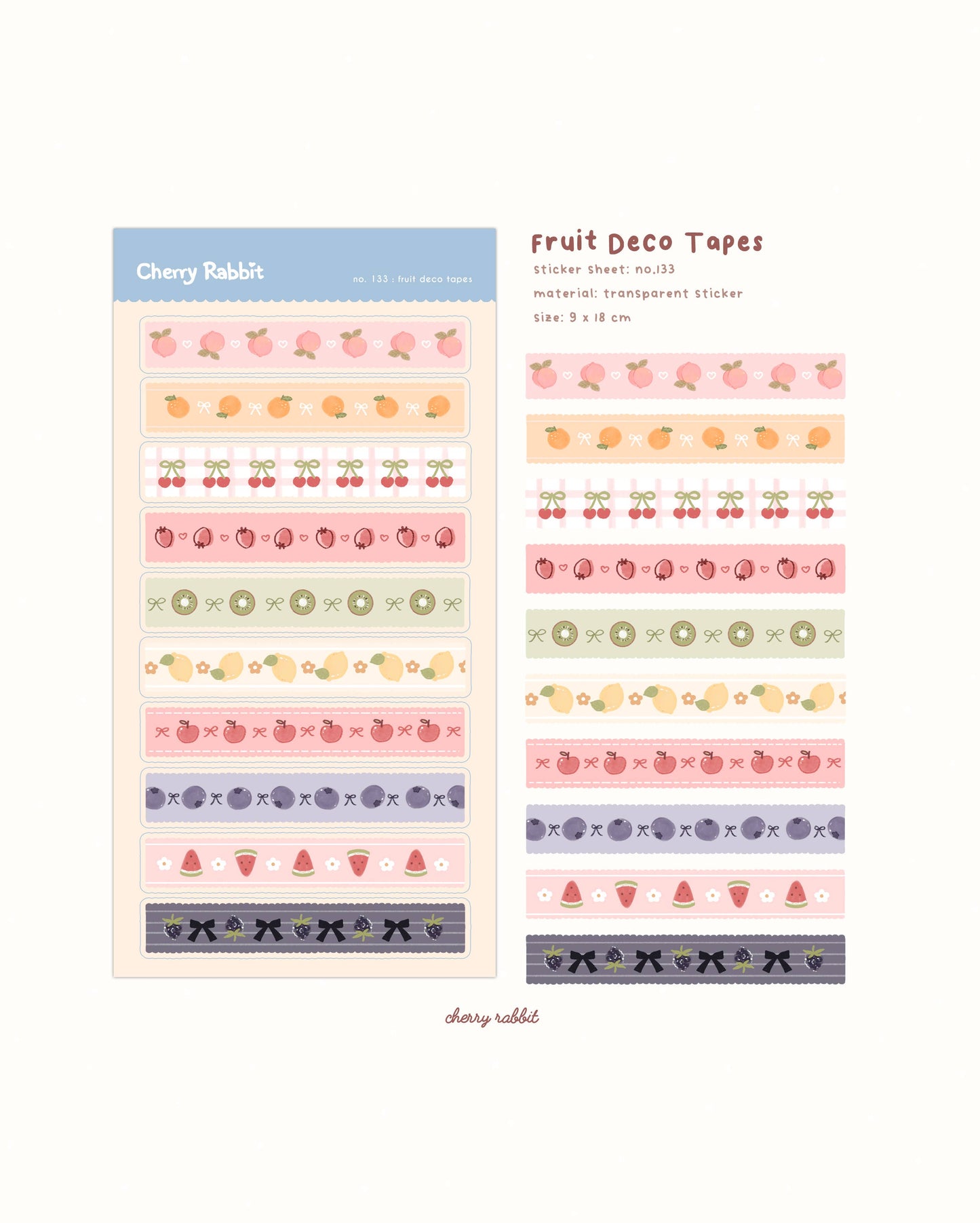 Cherry Rabbit | Fruit Deco Tapes Sticker Sheet