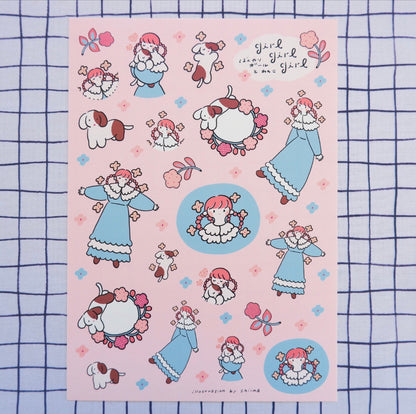 Shiima | Lovely Girl and Cute Dog A5 Sticker Sheet