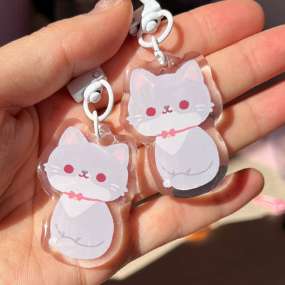 Cherry Rabbit | Grey Cat Keychain