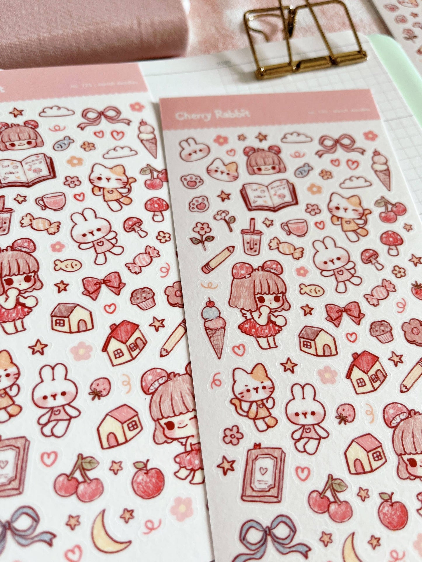 Cherry Rabbit | Sketch Doodles Sticker Sheet no.125