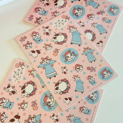 Shiima | Lovely Girl and Cute Dog A5 Sticker Sheet