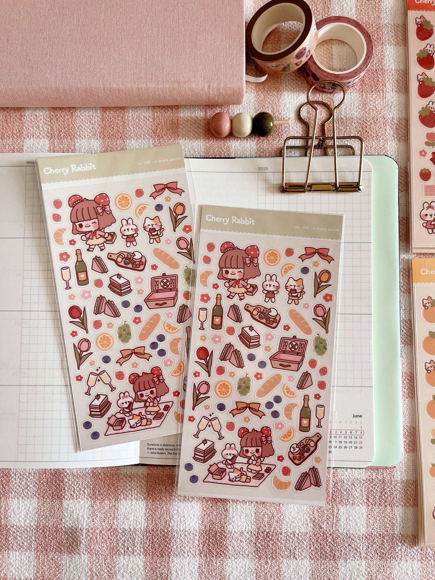 Cherry Rabbit | Lovely Picnic Sticker Sheet