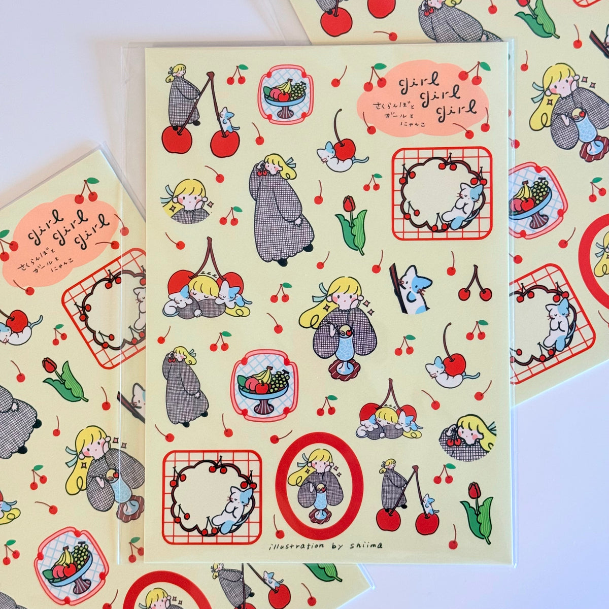 Shiima | Cherry Girl and Kitty A5 sticker Sheet