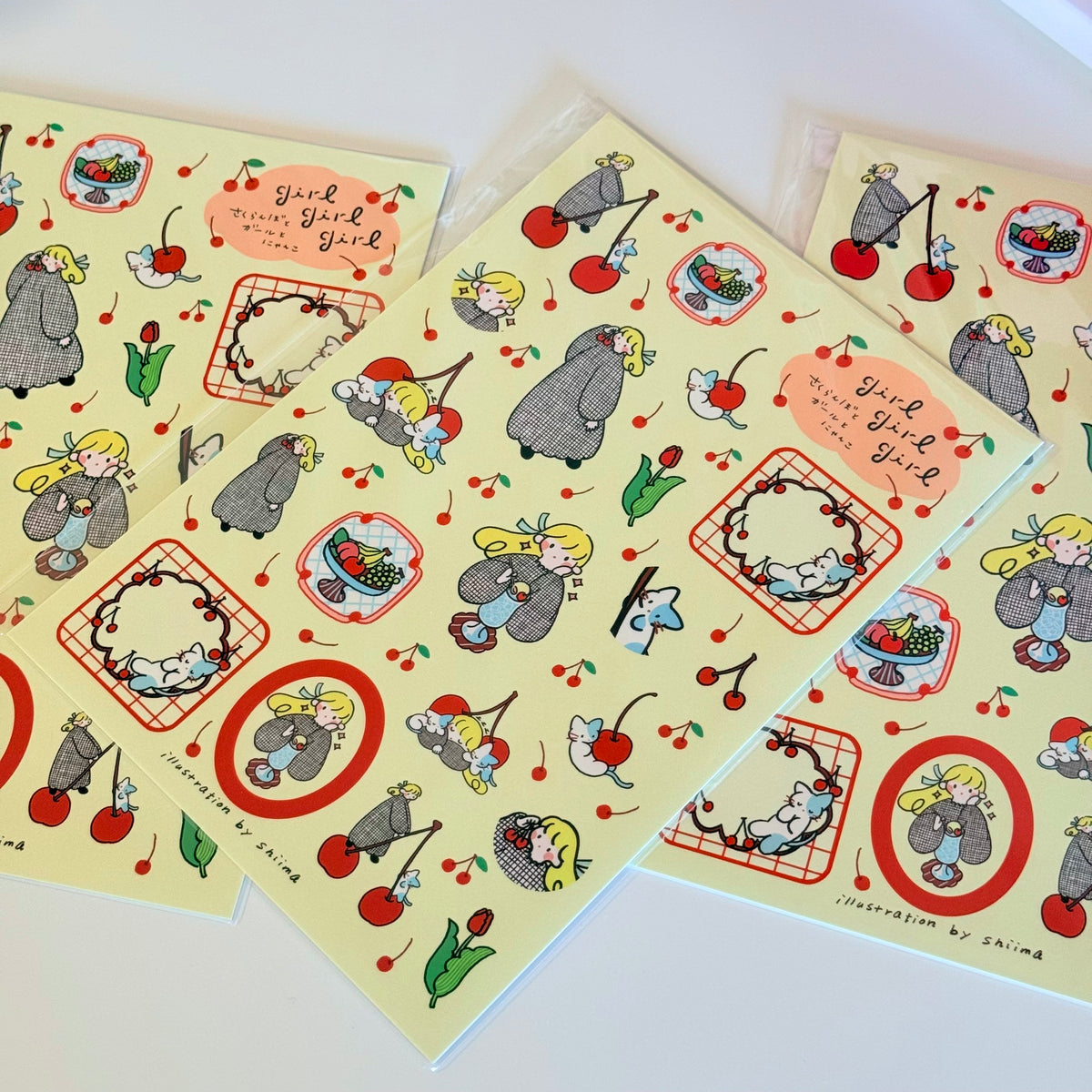Shiima | Cherry Girl and Kitty A5 sticker Sheet