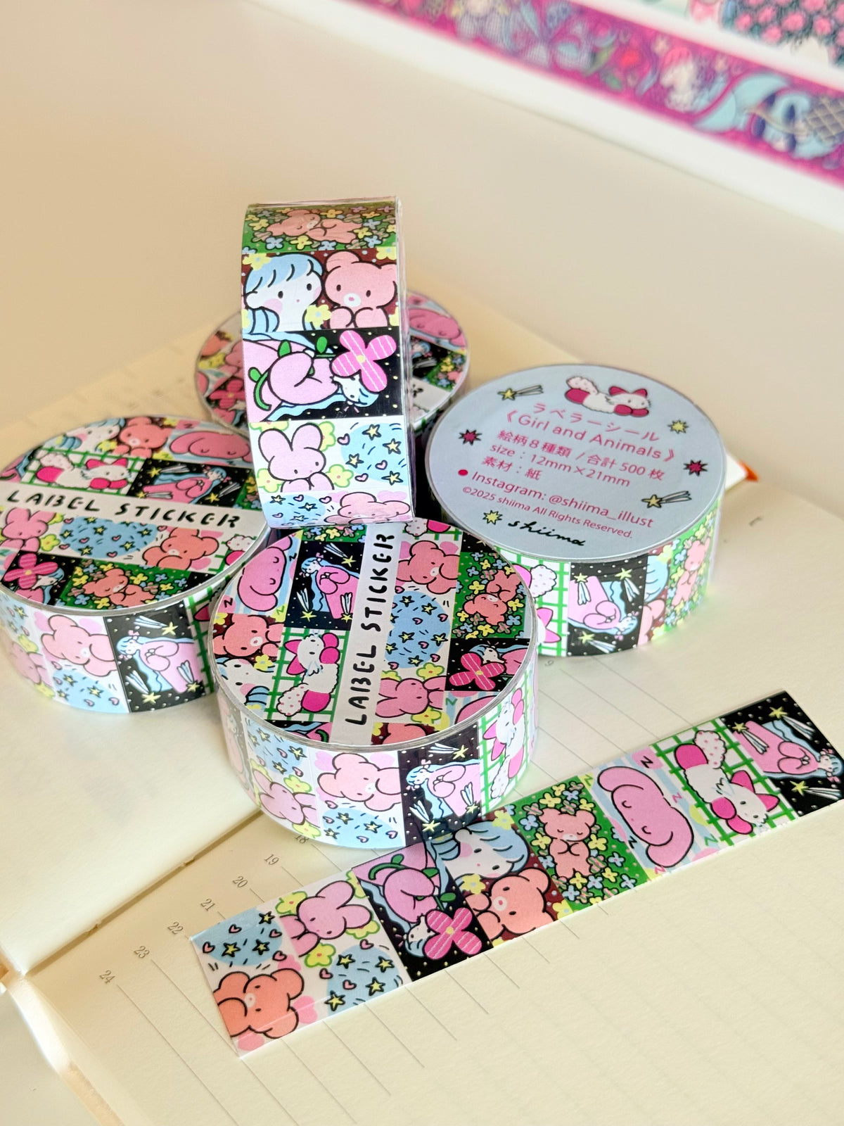 Shiima | Girl and Animals Labeler Sticker Roll