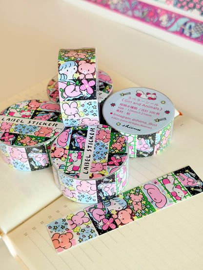 Shiima | Girl and Animals Labeler Sticker Roll