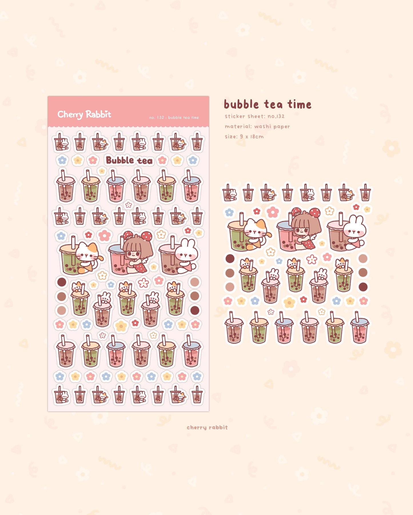 Cherry Rabbit | Bubble Tea Time Sticker Sheet no.123
