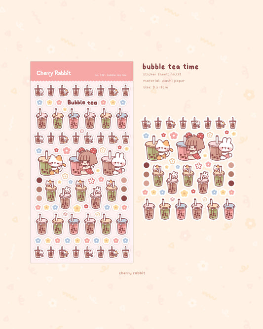 Cherry Rabbit | Bubble Tea Time Sticker Sheet no.123