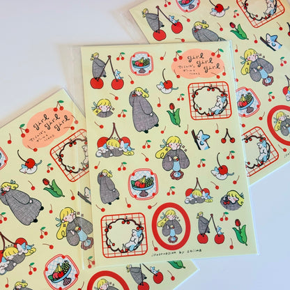 Shiima | Cherry Girl and Kitty A5 sticker Sheet