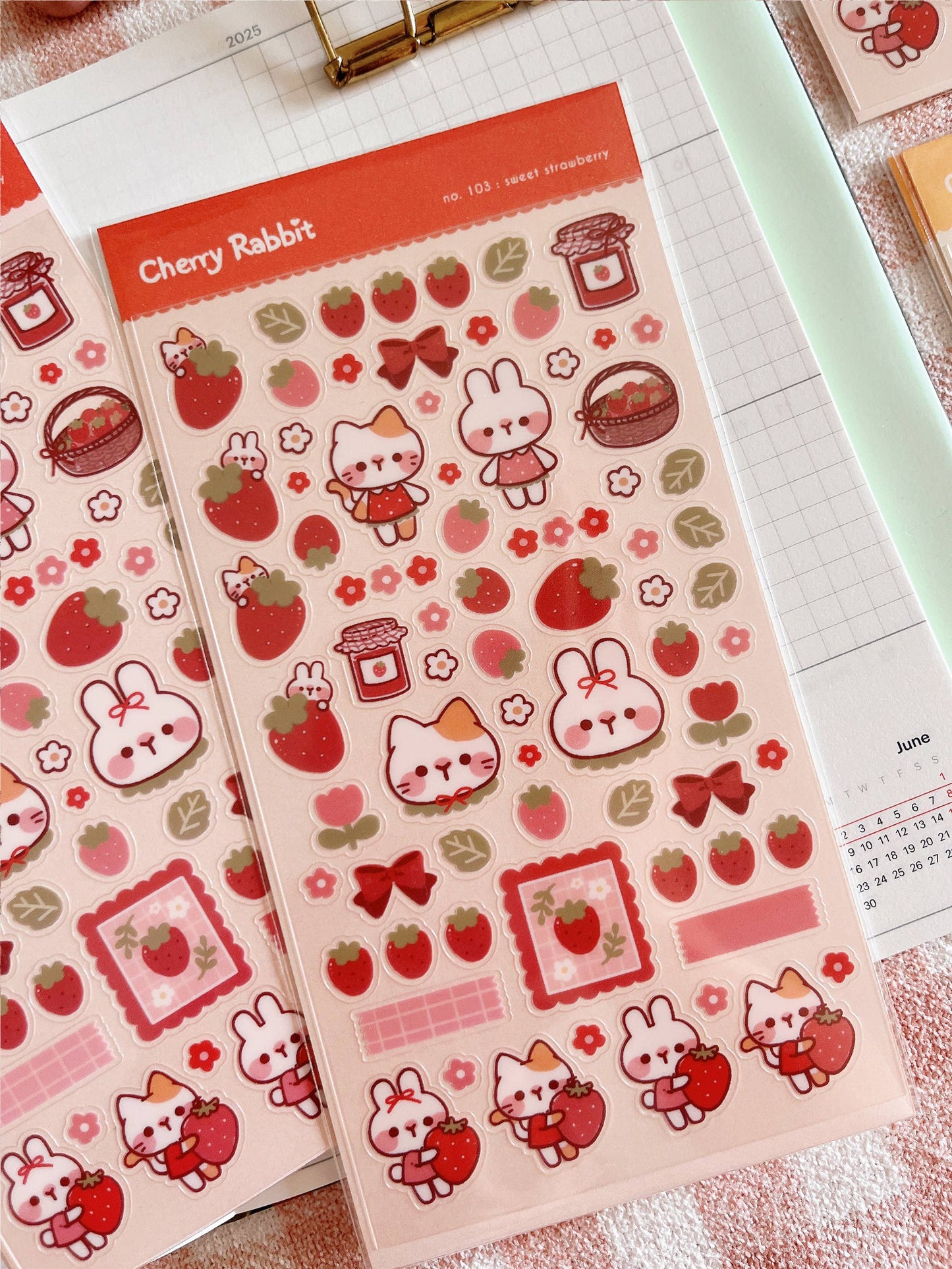 Cherry Rabbit | Sweet Strawberry Sticker Sheet no.103
