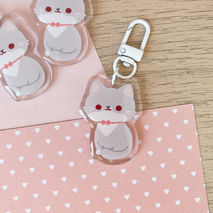 Cherry Rabbit | Grey Cat Keychain