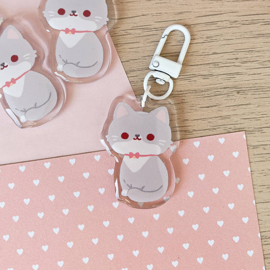 Cherry Rabbit | Grey Cat Keychain