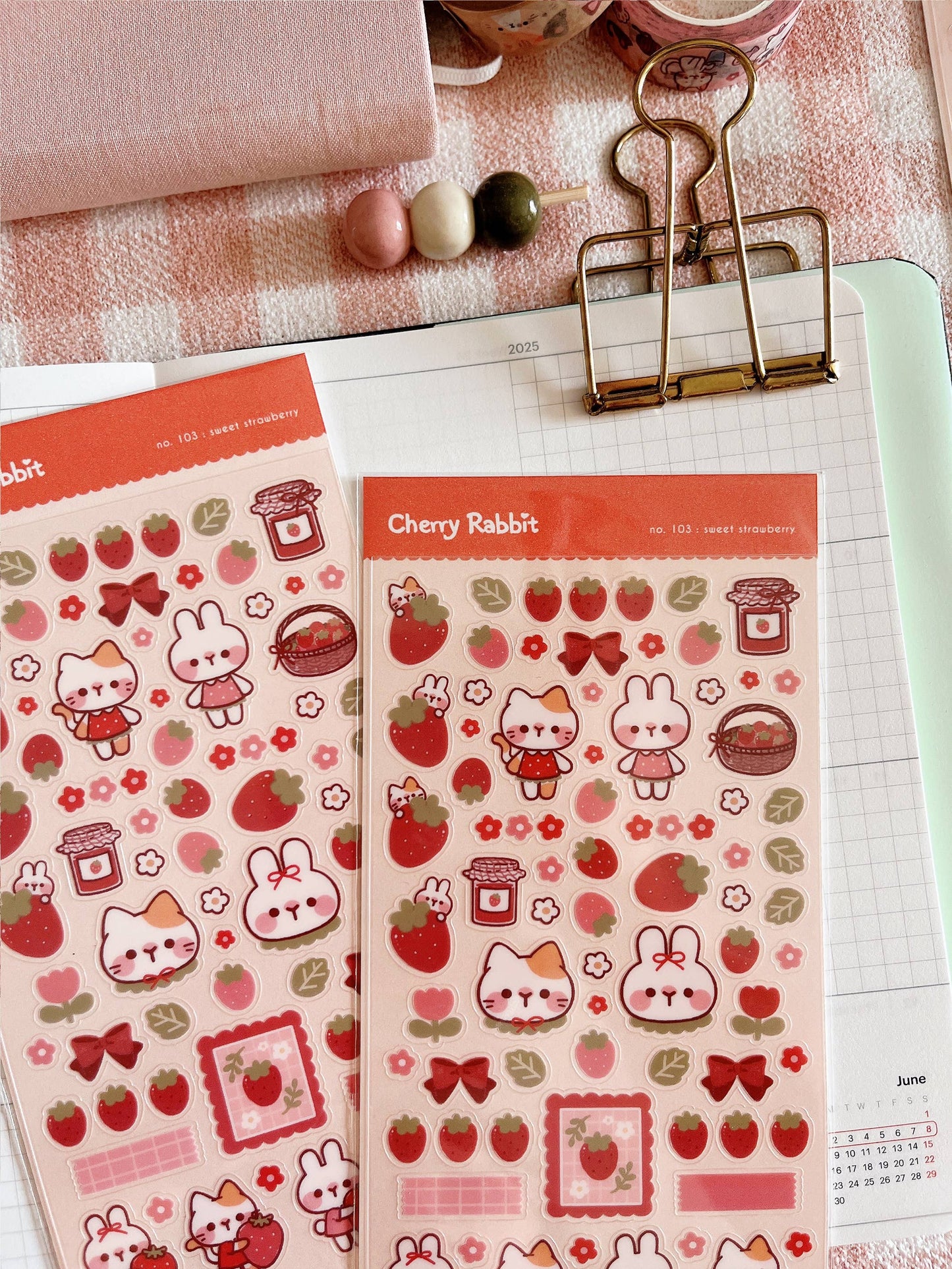 Cherry Rabbit | Sweet Strawberry Sticker Sheet no.103
