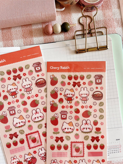 Cherry Rabbit | Sweet Strawberry Sticker Sheet no.103