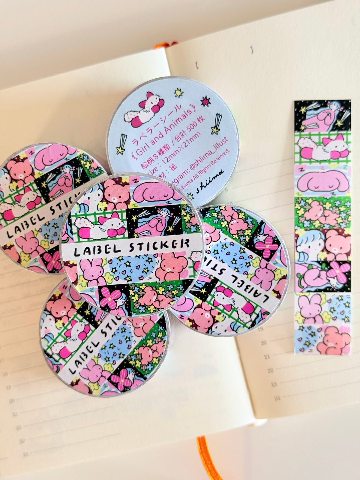 Shiima | Girl and Animals Labeler Sticker Roll