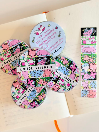Shiima | Girl and Animals Labeler Sticker Roll