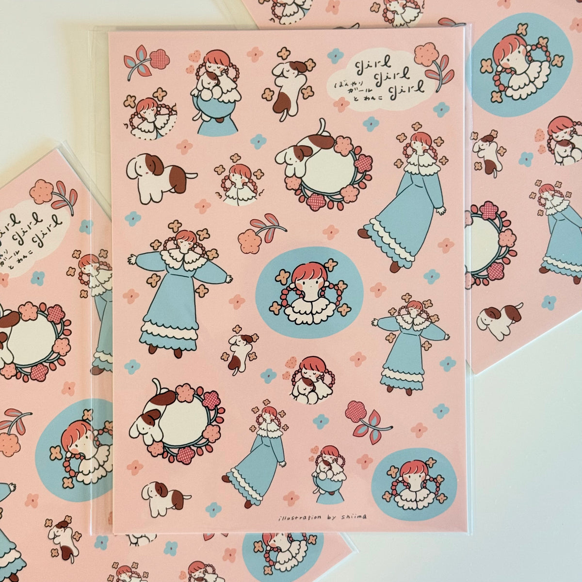 Shiima | Lovely Girl and Cute Dog A5 Sticker Sheet