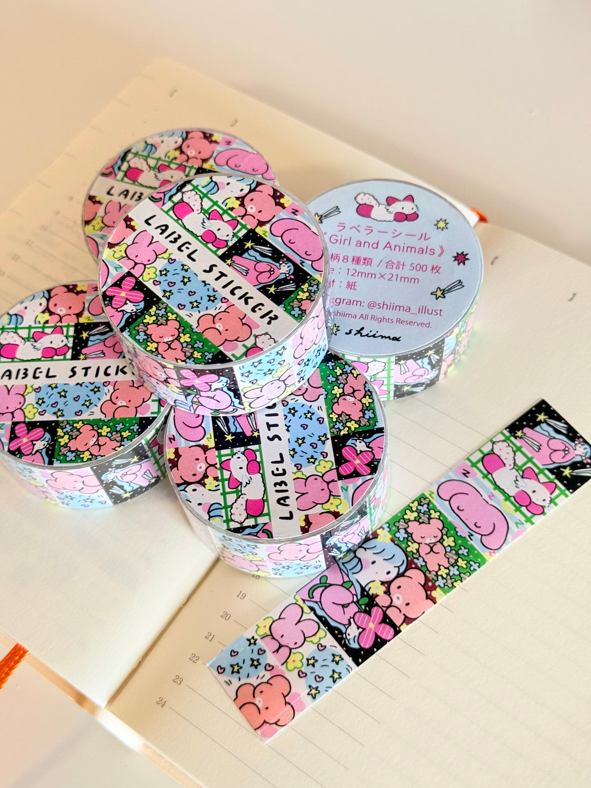 Shiima | Girl and Animals Labeler Sticker Roll