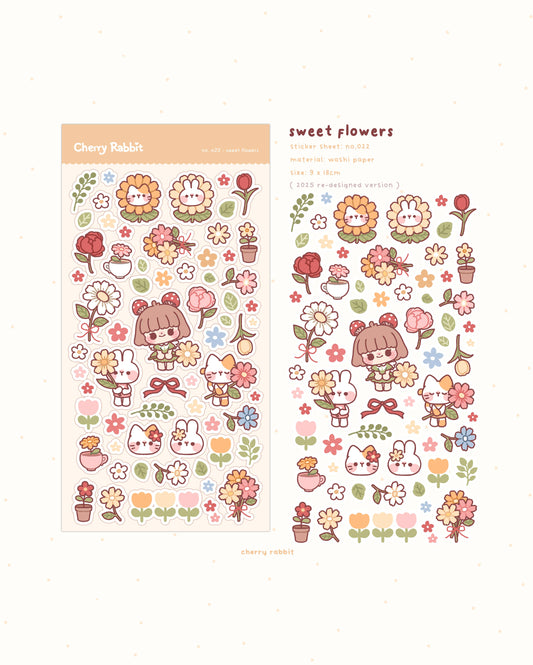 Cherry Rabbit | Sweet Flowers Sticker Sheet no.022