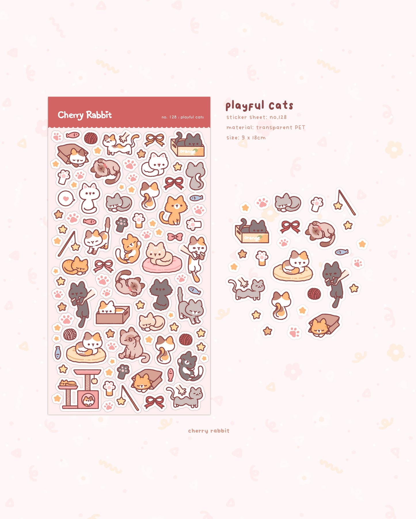Cherry Rabbit | Playful Cats Sticker Sheet no.128