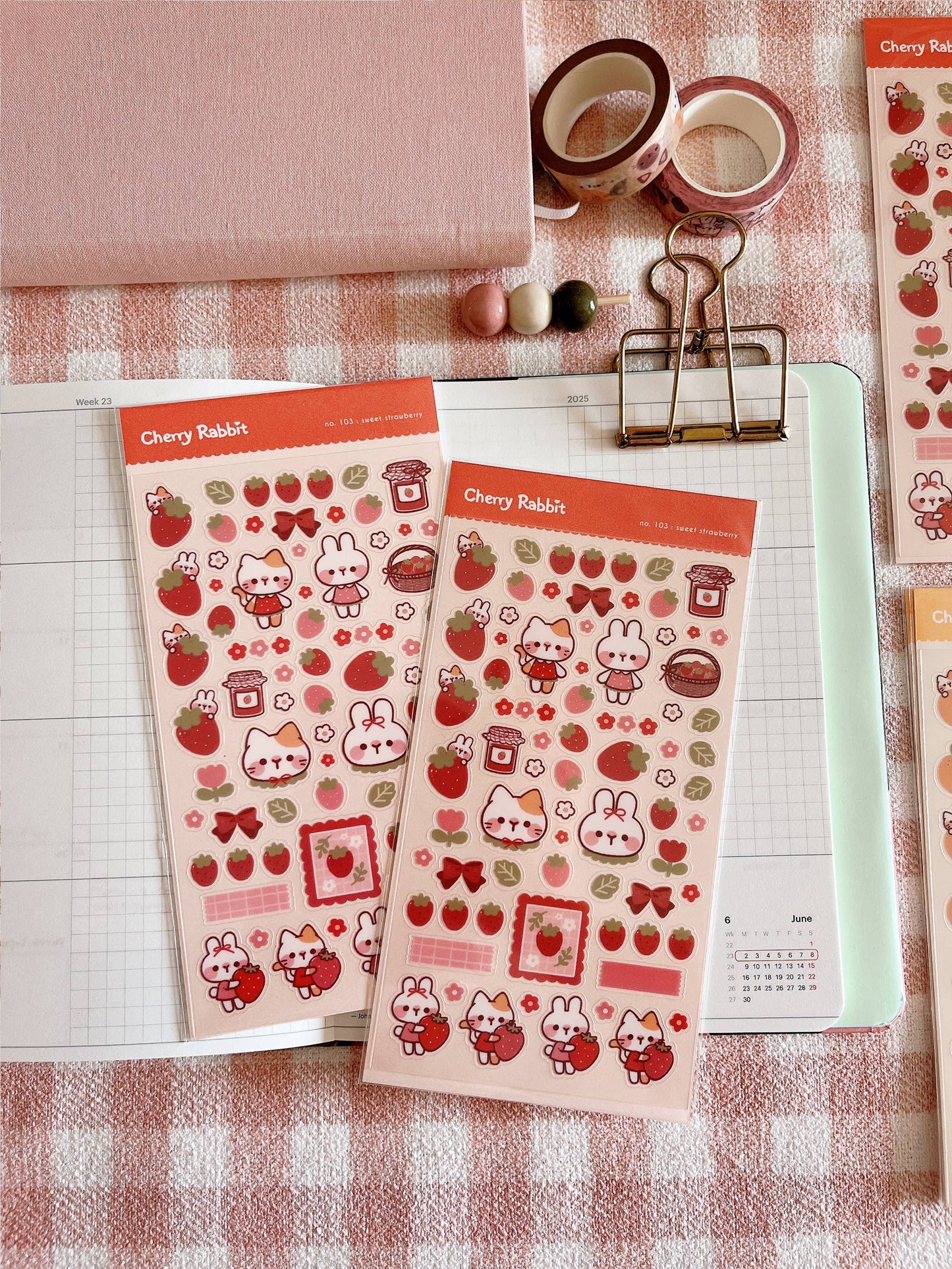 Cherry Rabbit | Sweet Strawberry Sticker Sheet no.103
