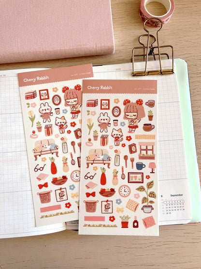 Cherry Rabbit | Cozy Home Sticker Sheet no.077