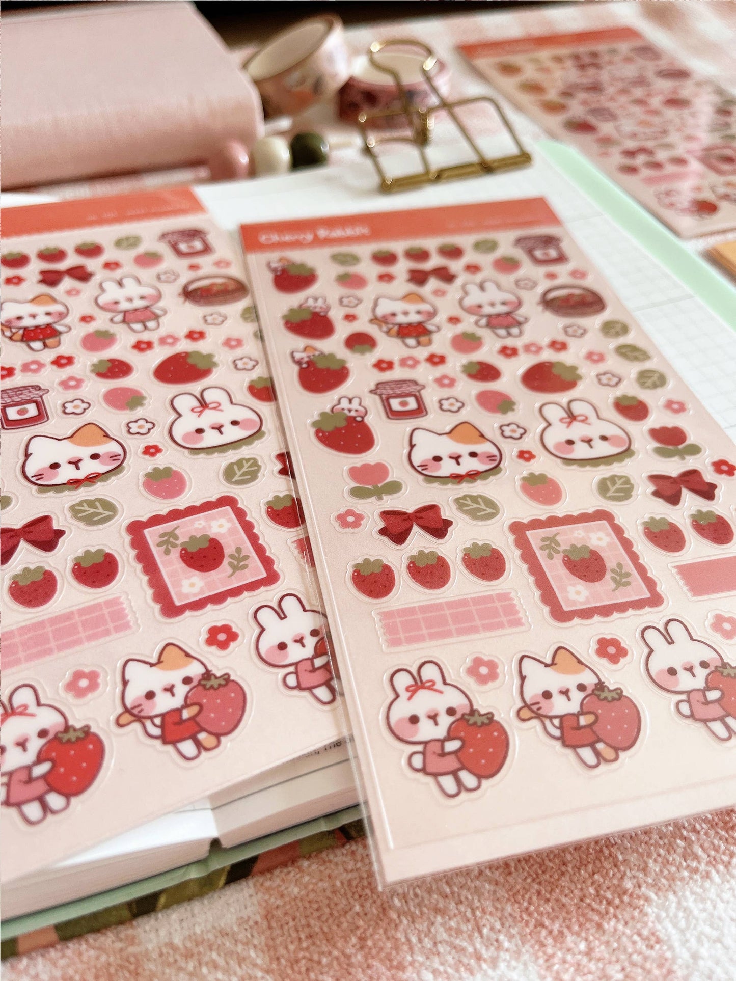 Cherry Rabbit | Sweet Strawberry Sticker Sheet no.103